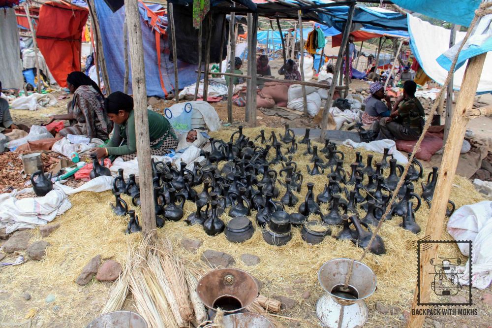 Jabenas or coffee pots being sold in the market