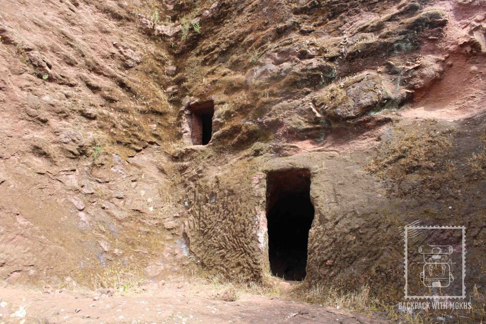 small caves in the walls in lalibela
